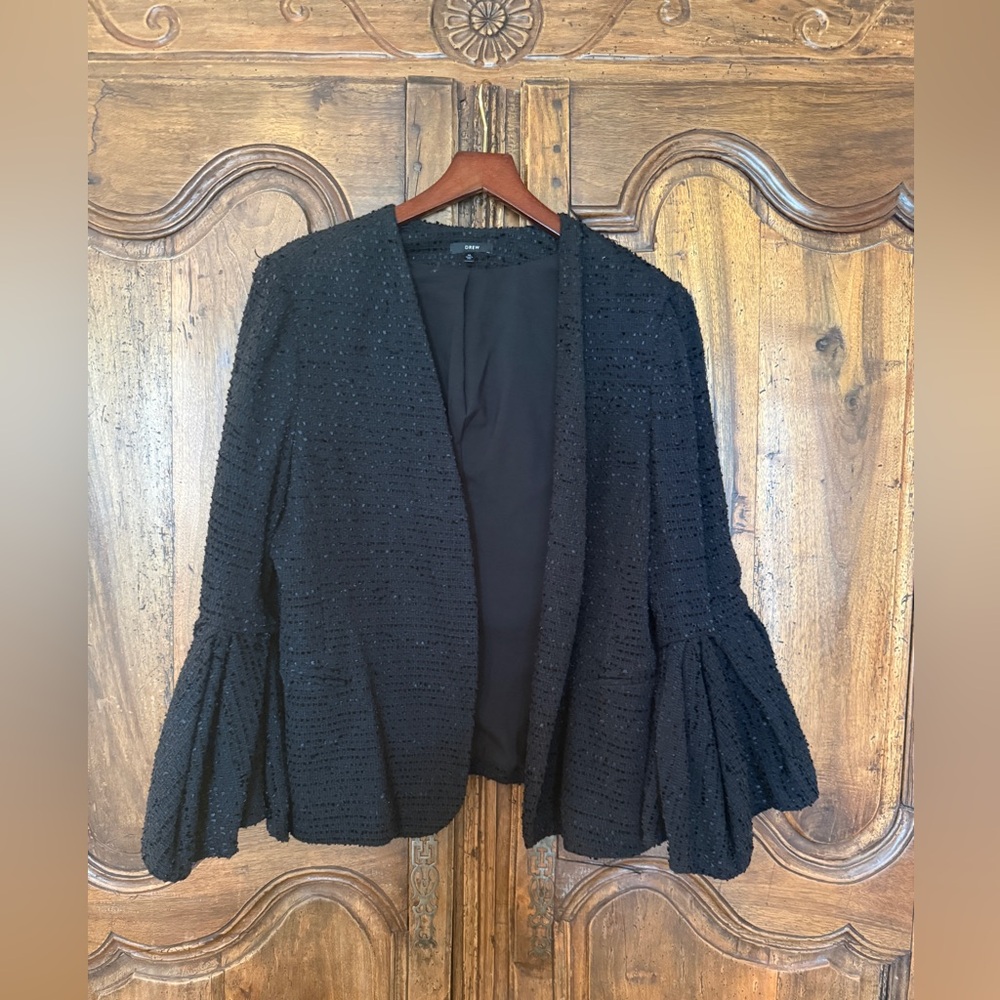 Textured Black Boucle Open Blazer with Bell Sleeves Size XL from Anthropologie